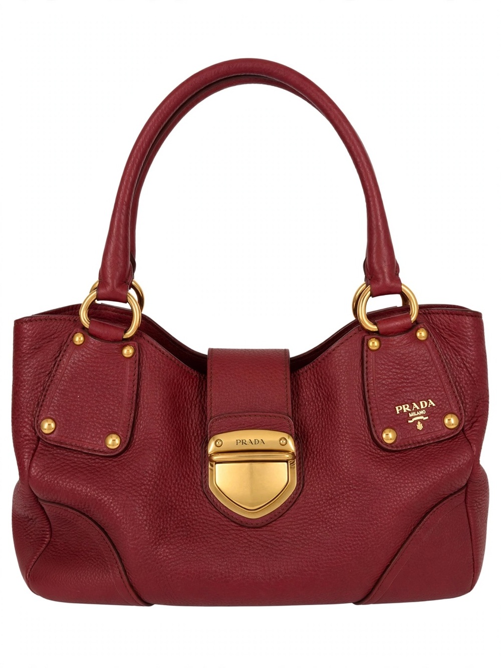 Prada Vitello Daino Hobo Bag BR4627 Rubino Red Gold Hardware - Authentic